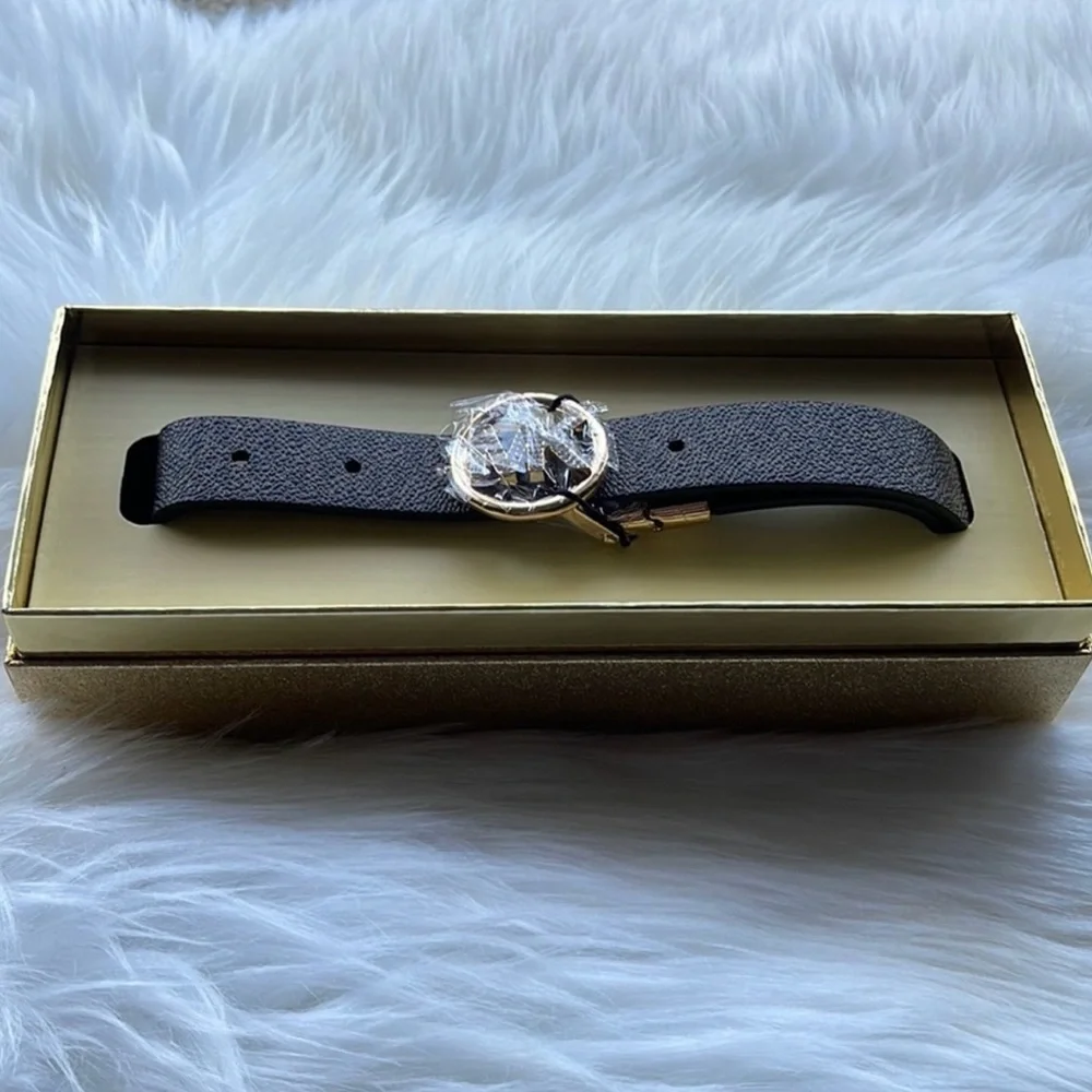 Michael Kors Women's Brown Reversible Pave Logo Belt in Box. NWT